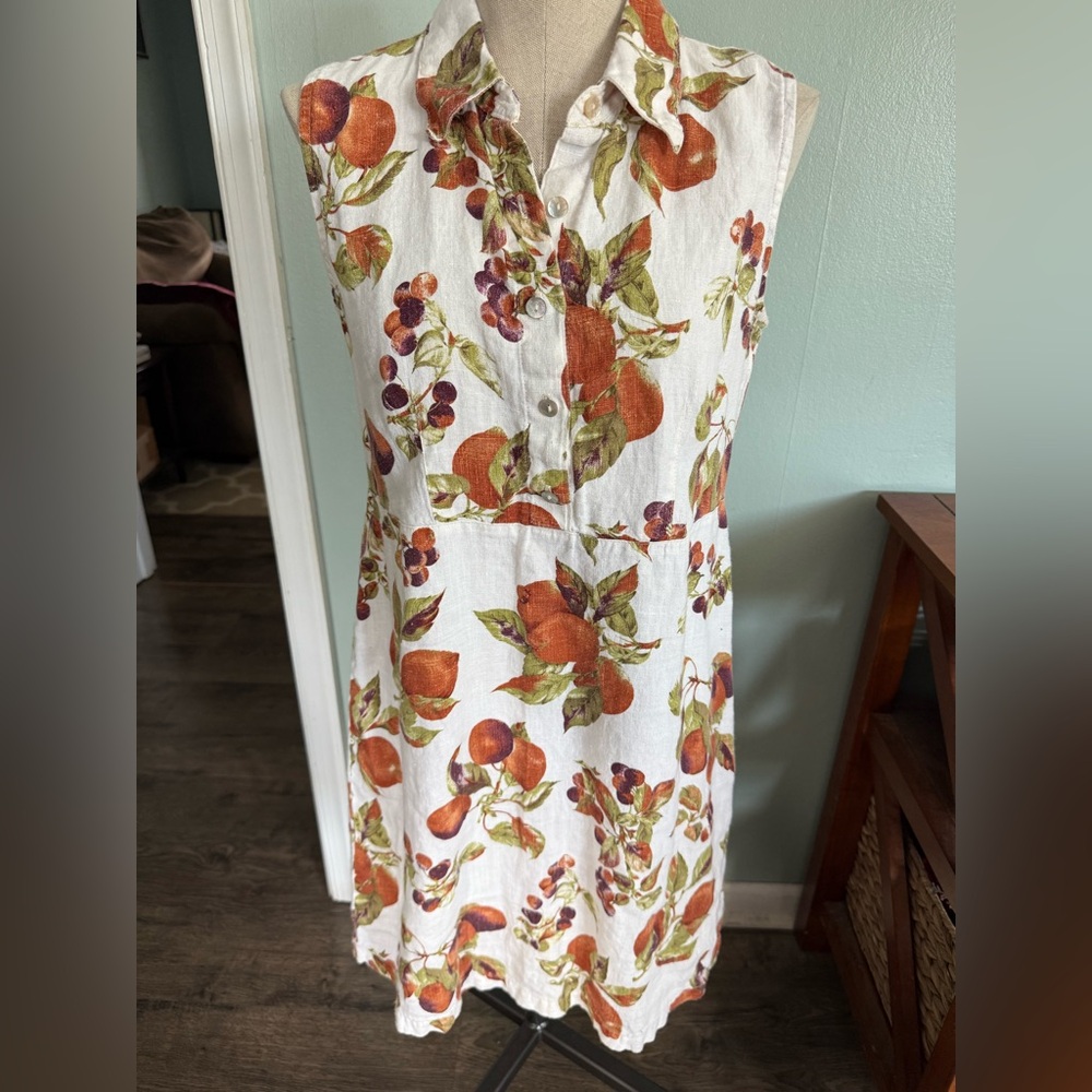 Vintage Match Brand 100% Linen Made in USA Fruit Print Mini Dress Size 10
